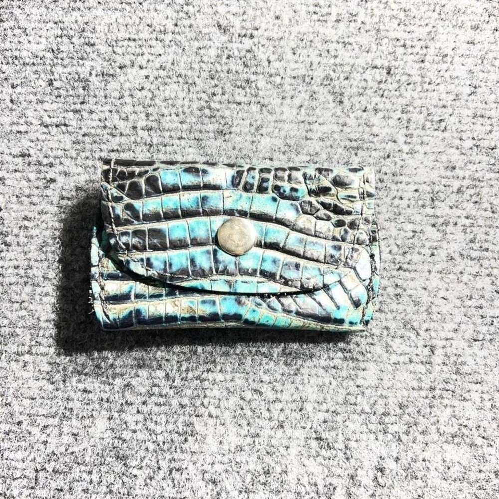 Blue crocodile leather wallet with silver button